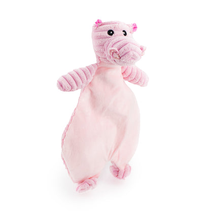 12 corduroy hippo flattie w/ squeaker and crinkle - soft plush squeaky dog toy with corduroy-style texture, fun for pet play and snuggles