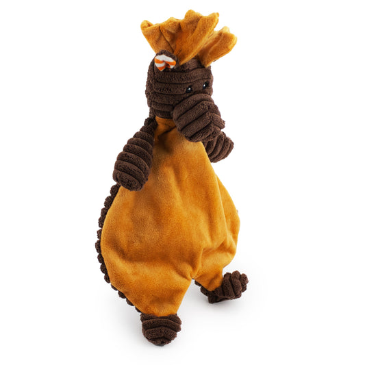 12 corduroy moose flattie w/ squeaker and crinkle - soft plush squeaky dog toy with corduroy-style texture, fun for pet play and snuggles