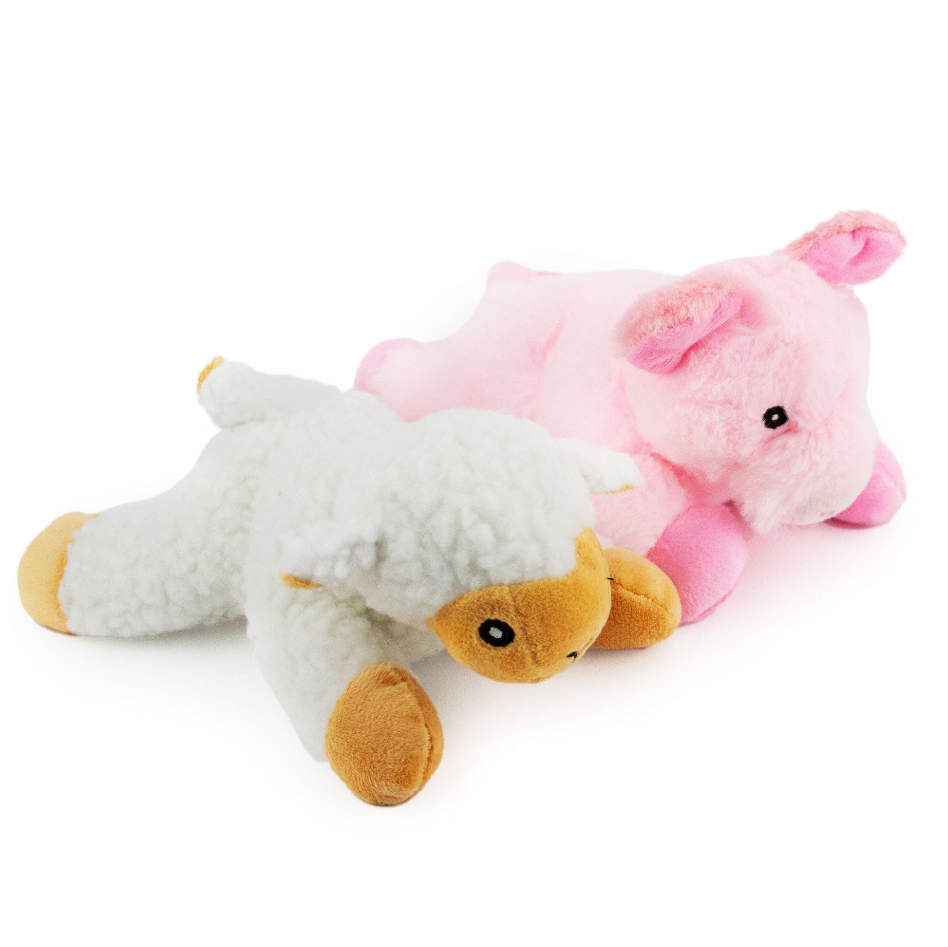 7 wee pig and lamb w/ squeaker - 2 pack - soft plush squeaky dog toy with corduroy-style texture, fun for pet play and snuggles