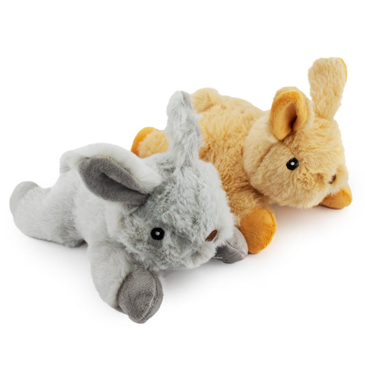 7 wee bunnies w/ squeaker - 2 pack - soft plush squeaky dog toy with corduroy-style texture, fun for pet play and snuggles