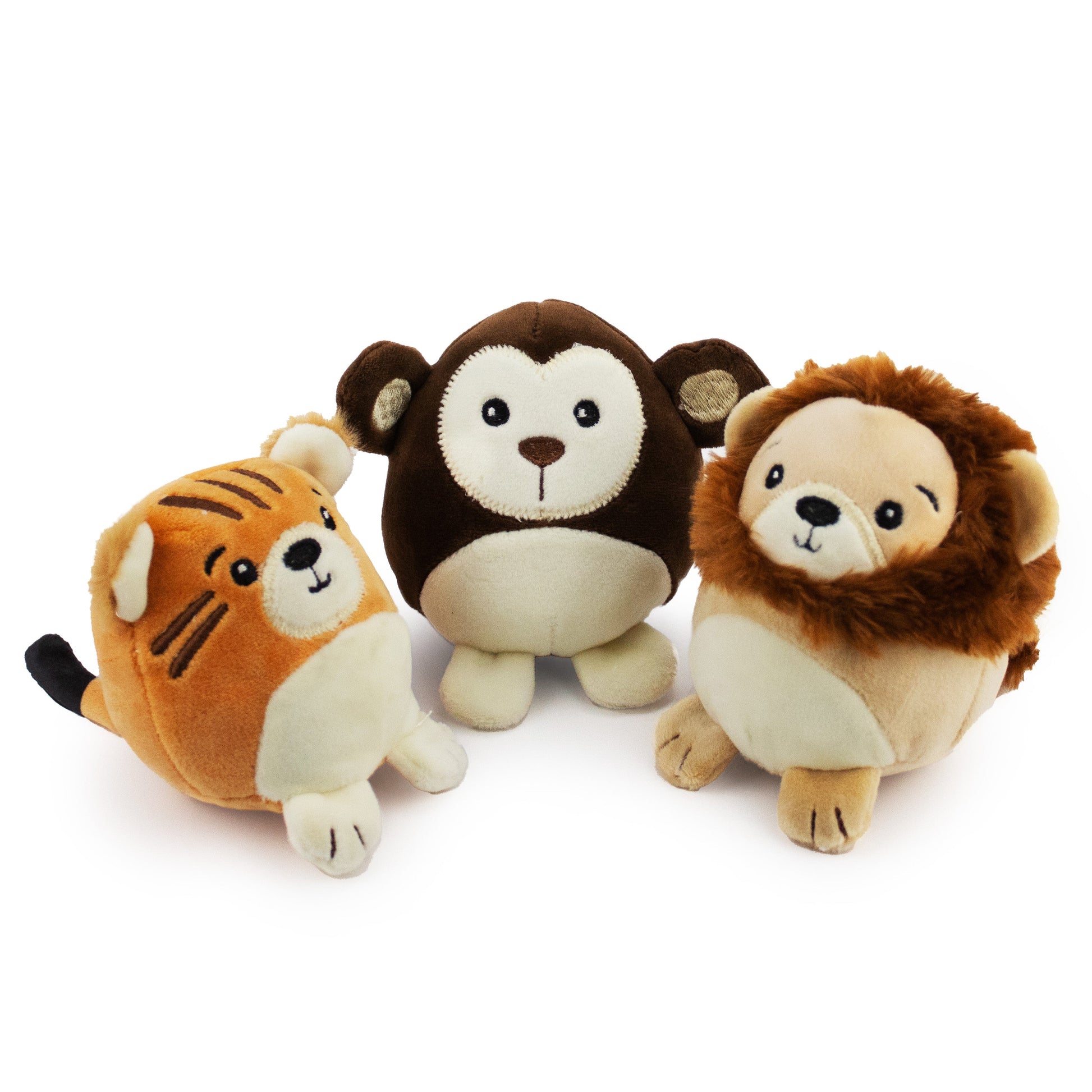 3.5 jungle pals w/ squeaker - 
3 pack - soft plush squeaky dog toy with corduroy-style texture, fun for pet play and snuggles