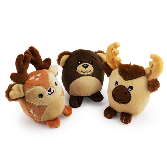 3.5 woodland majestics w/ squeaker - 3 pack - soft plush squeaky dog toy with corduroy-style texture, fun for pet play and snuggles