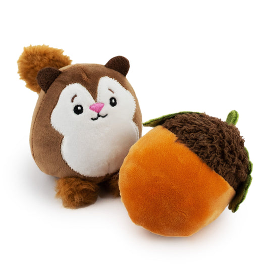 3.5 woodland cuteness w/ squeaker - 2 pack - soft plush squeaky dog toy with corduroy-style texture, fun for pet play and snuggles