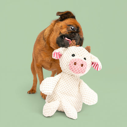 9" Sitting Corduroy Cow w/ Squeaker & Crinkle