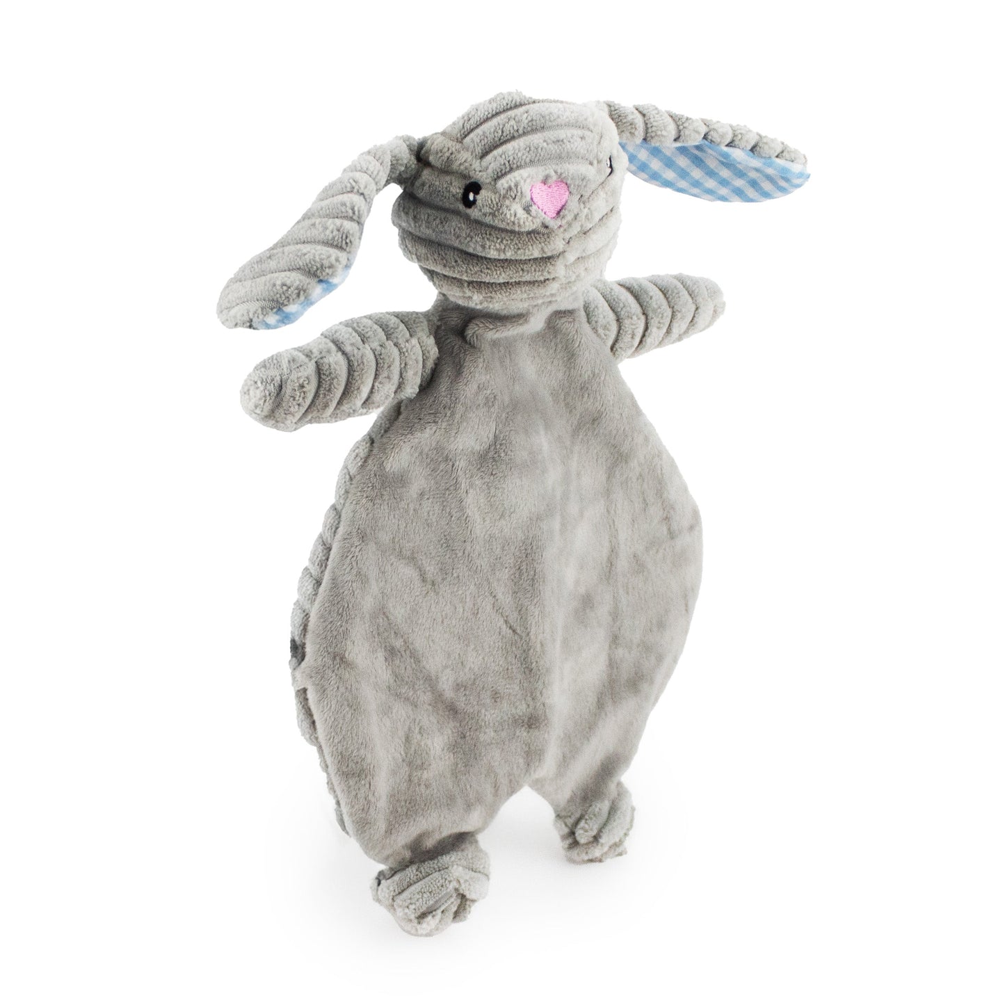 12 corduroy bunny flattie w/ squeaker and crinkle - gray - soft plush squeaky dog toy with corduroy-style texture, fun for pet play and snuggles