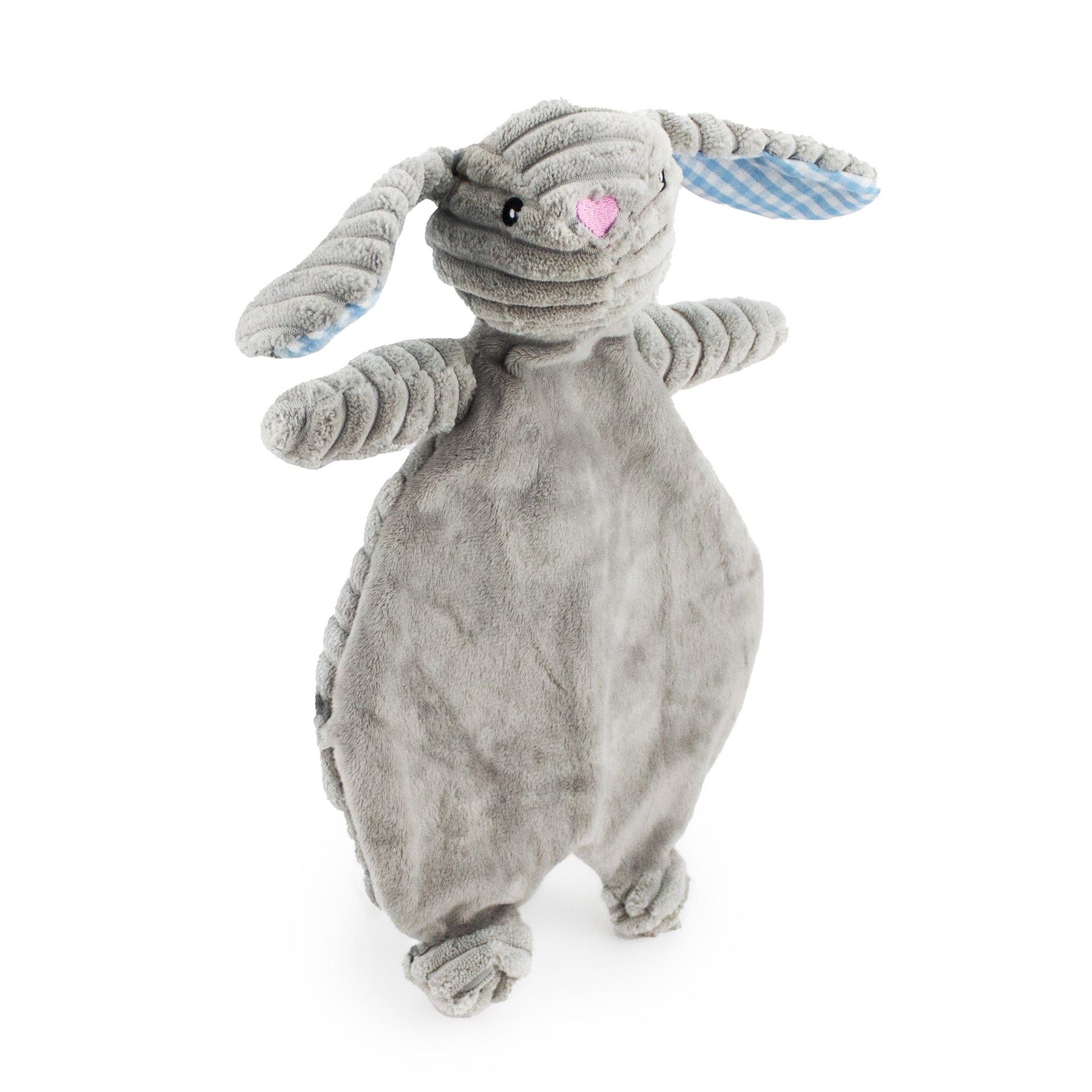 18 corduroy bunny flattie w/ squeaker and crinkle - gray - soft plush squeaky dog toy with corduroy-style texture, fun for pet play and snuggles